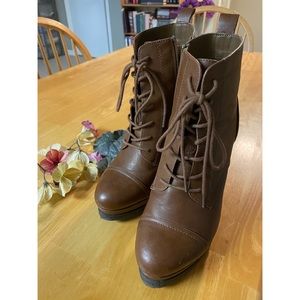 Brown lace up booties
